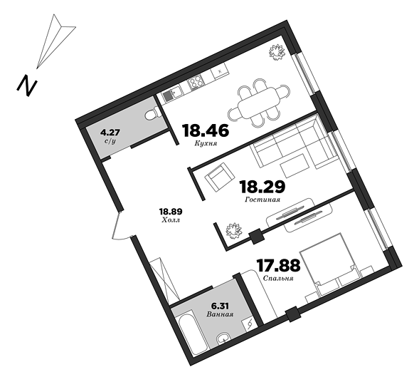 Esper Club, 2 спальни, 84.34 м² | планировка элитных квартир Санкт-Петербурга | М16